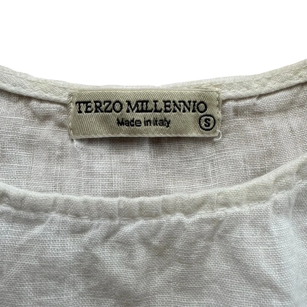 Terzo Millennio White 100% Linen Tank Top Lace Sleeveless Boho Coastal Italy S - Picture 6 of 8